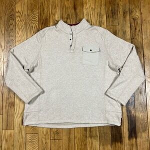 Woolrich Mens XXL Beige Speckled Fleece Snap Neck Pullover Pocket Sweater